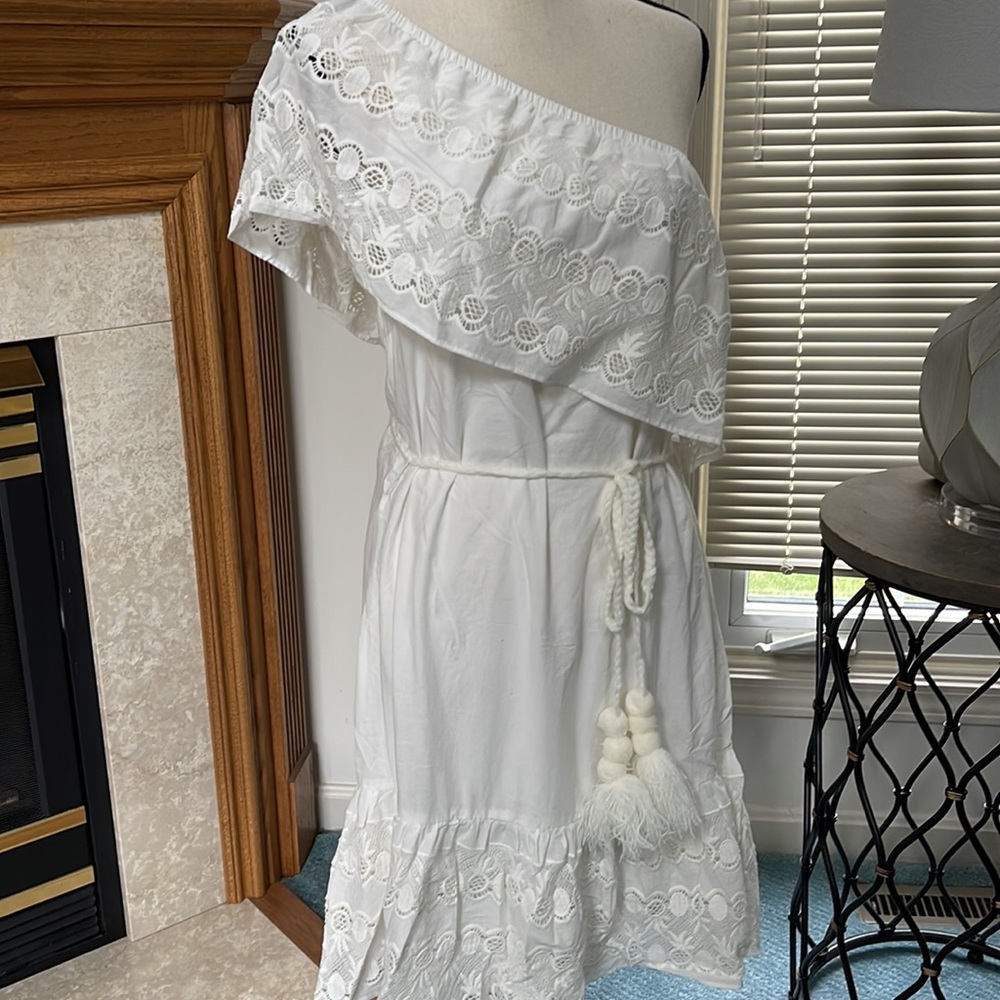 Stella & Dot MAETTE Cora One Shoulder White Eyelet Dress Size M